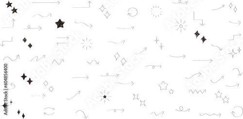 かわいい手書きの矢印・星・キラキラセット　   Set of hand drawn arrows and shining
