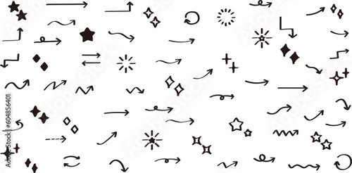 かわいい手書きの矢印・星・キラキラセット　   Set of hand drawn arrows and shining