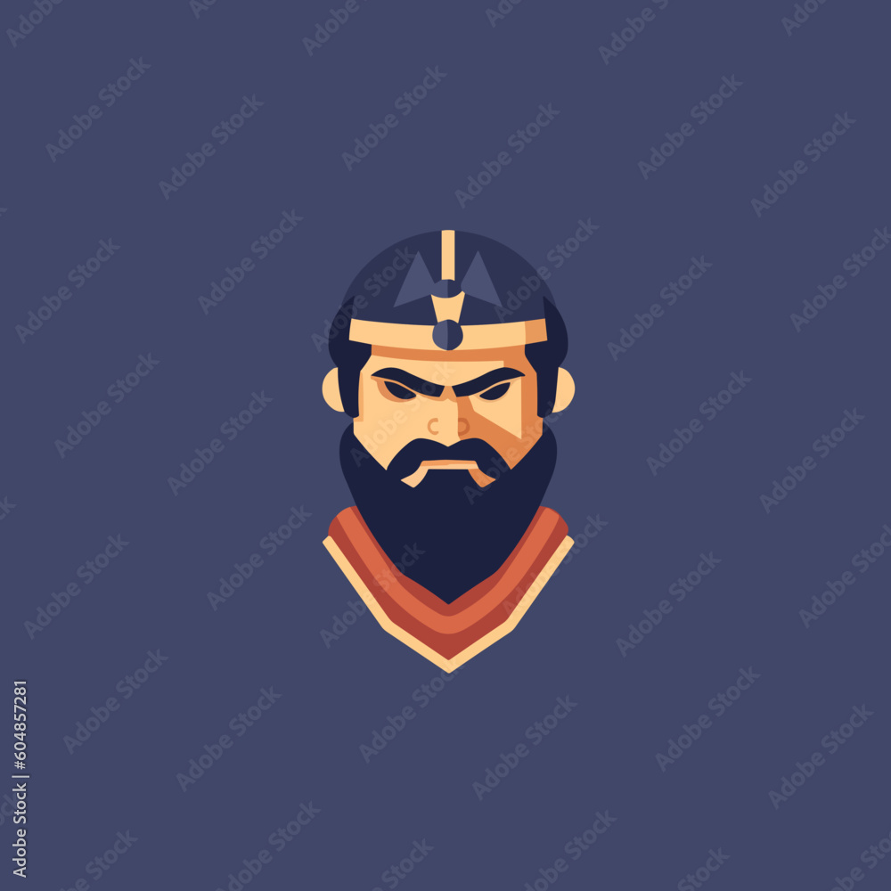 Samurai fantasy avatar minimalistic flat vector art symbol / logo, calm pastel colours