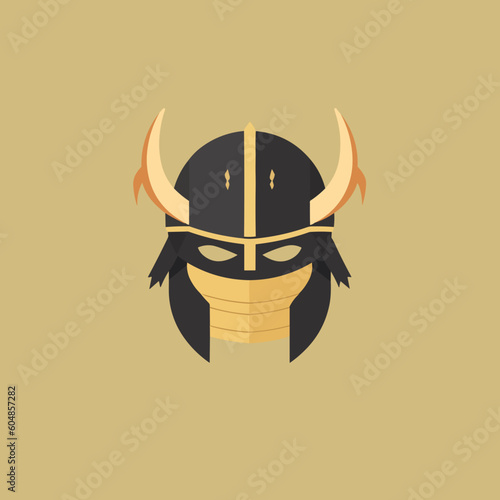 Samurai helmet fantasy avatar minimalistic flat vector art symbol / logo, calm pastel colours