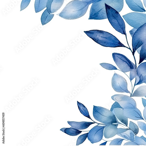 Watercolor Navy Floral Border Clipart with Transparent Background Illustration, Flowers, Botanical AI generated
