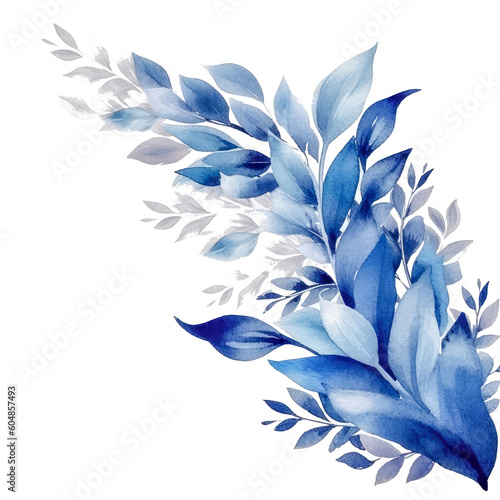 Watercolor Navy Floral Border Clipart with Transparent Background Illustration, Flowers, Botanical AI generated
