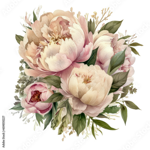 Watercolor Bouquet of Flowers Clipart - Pink, Blue, Orange, and Red Tones with Transparent Background Vibrant Colorful Spring Summer AI generated 