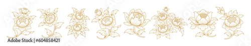Set lotus art, asian buddhism temple element and background pattern decoration for motifs