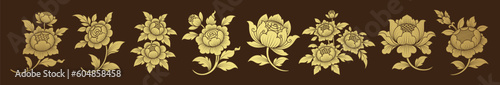 Set lotus art, asian buddhism temple element and background pattern decoration for motifs