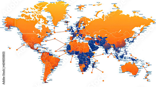 World map pin on a map with routes background. Generative AI.