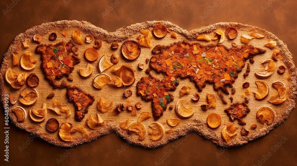 Obraz premium World map pizza background. Generative AI.