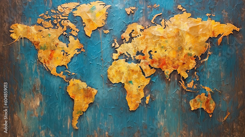 World map oil paint background. Generative AI.