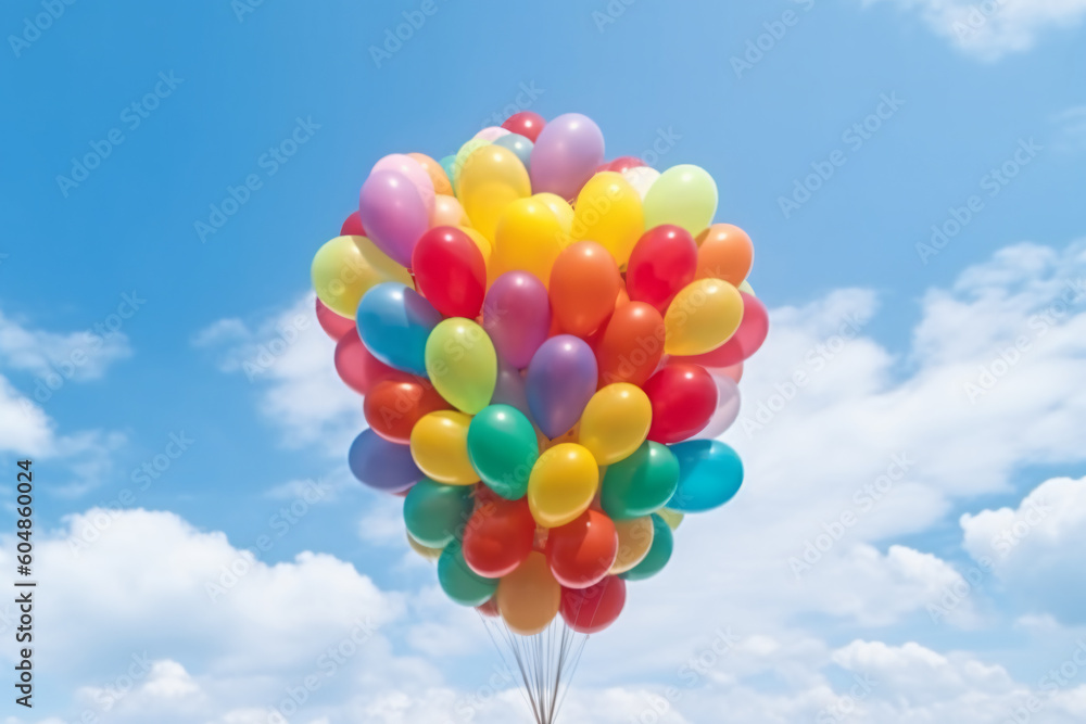 Rainbow balloon on sky background. concept of lgbti. copy space made with Generative AI Rainbow balloon on sky background. concept of lgbti. copy space made with Generative AI