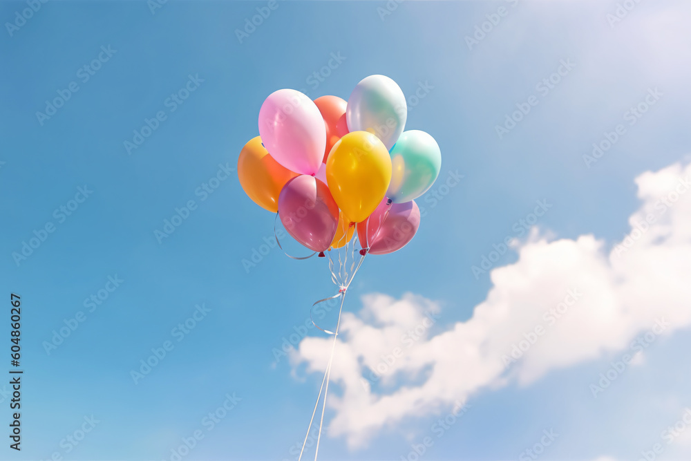Rainbow balloon on sky background. concept of lgbti. copy space made with Generative AI Rainbow balloon on sky background. concept of lgbti. copy space made with Generative AI