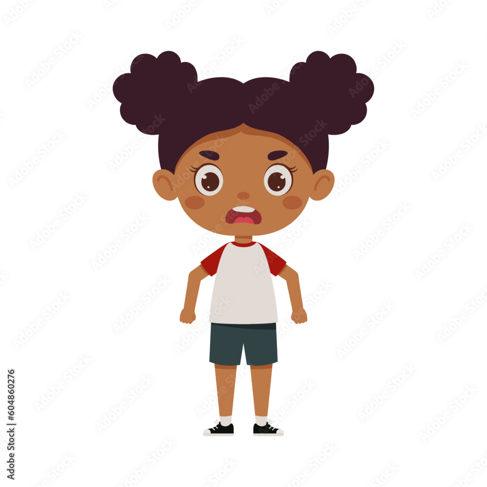 Cute cartoon little angry girl. Little schoolgirl character. Vector illustration Cute cartoon little angry girl. Little schoolgirl character. Vector illustration