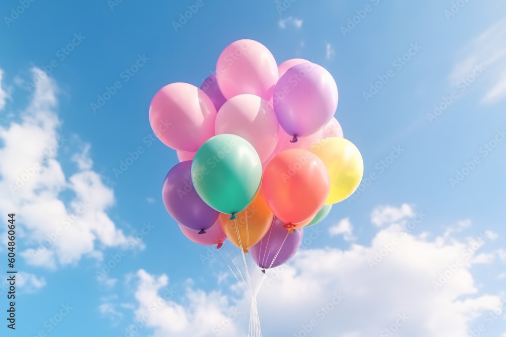 Rainbow balloon on sky background. concept of lgbti. copy space made with Generative AI Rainbow balloon on sky background. concept of lgbti. copy space made with Generative AI