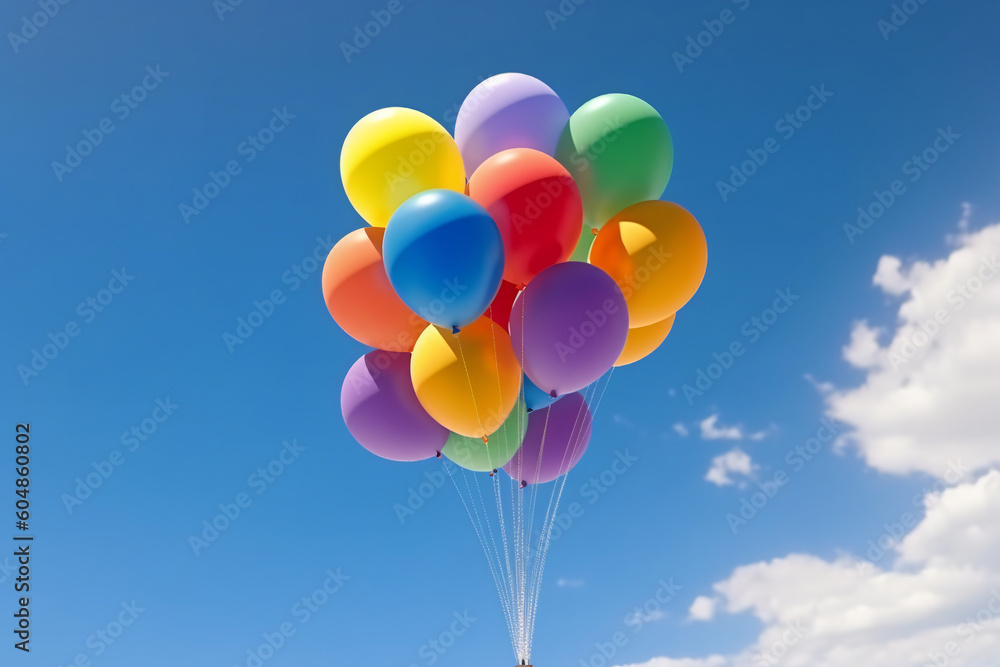 Rainbow balloon on sky background. concept of lgbti. copy space made with Generative AI Rainbow balloon on sky background. concept of lgbti. copy space made with Generative AI