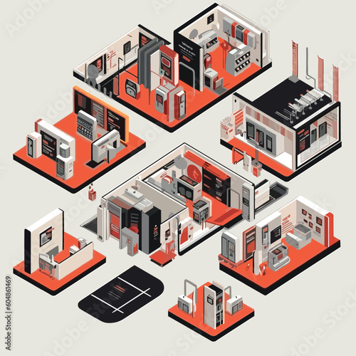 Data center isometric vector set isolated