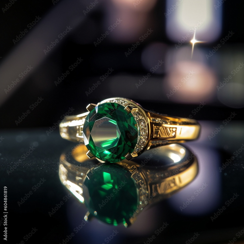 emerald gem gold ring on blurred background women jewelry,women accessory,generated ai emerald gem gold ring on blurred background women jewelry,women accessory,generated ai