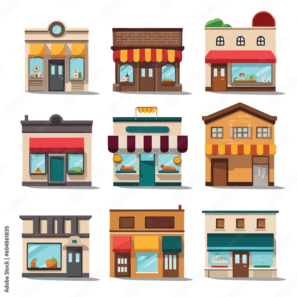 Shop buildings vector set isolated on white