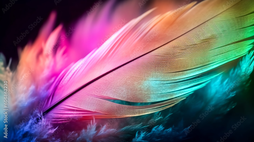 Obraz premium Abstract background with feather in colored lighting, generative AI.