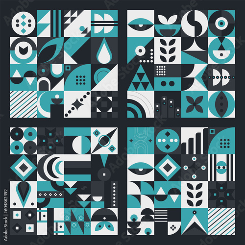 Set abstract geometric pattern design in modern style. Vector illustration.