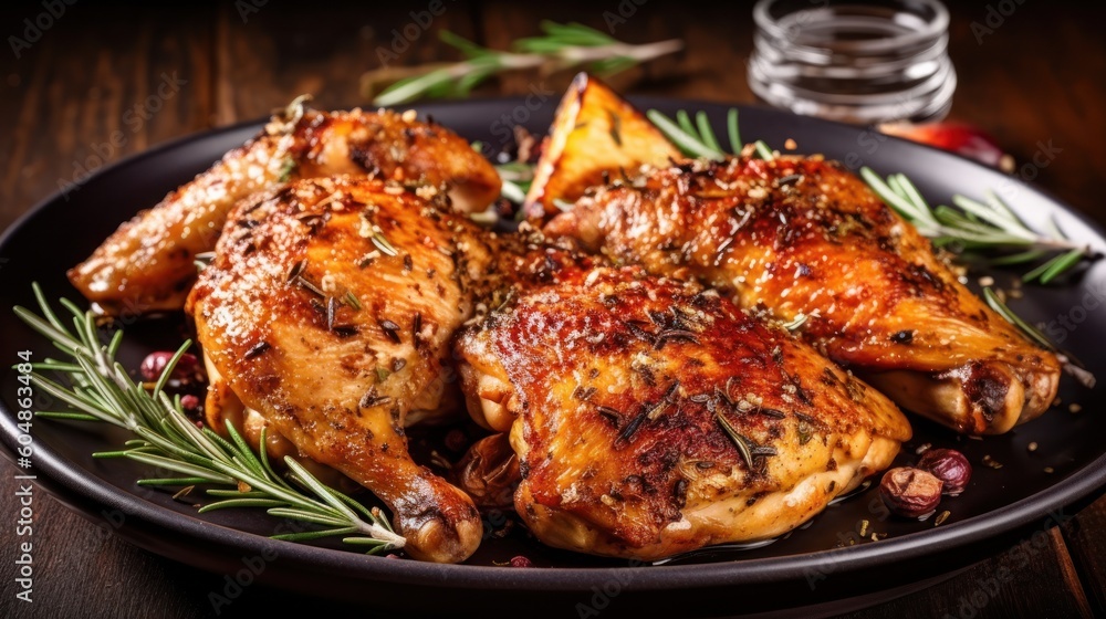 Baked juicy chicken. Generative AI Baked juicy chicken. Generative AI