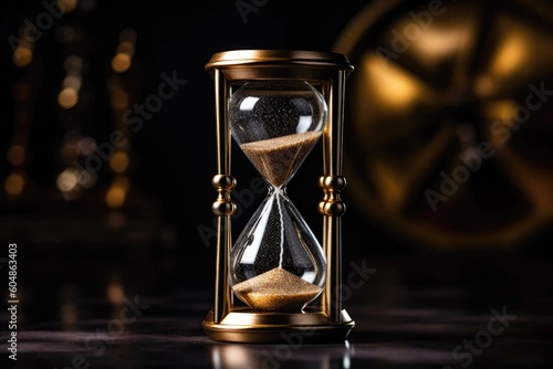 Elegant Gold Hourglass On A Dark Background. Generative AI