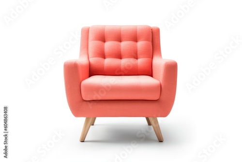 Front View Coral Mid Century Modern Armchair On White Background. Generative AI