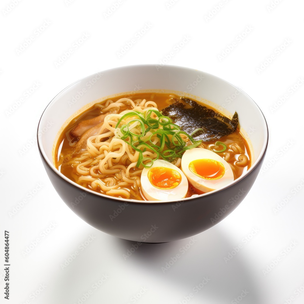 Miso Ramen Isolated, Asian Noodles in Broth, Miso Ramen Soup Bowl, Abstract Generative AI Illustration Miso Ramen Isolated, Asian Noodles in Broth, Miso Ramen Soup Bowl, Abstract Generative AI Illustration