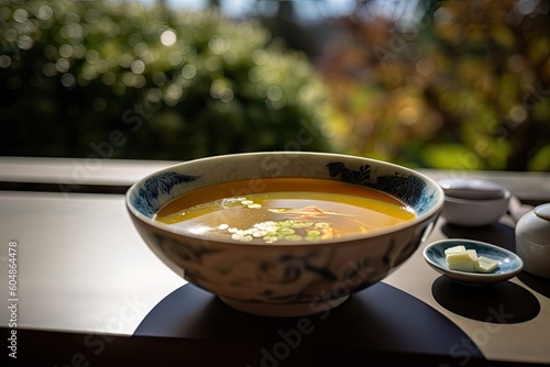 Miso Soup, Traditional Japanese Breakfast, Miso Soup Bowl, Abstract Generative AI Illustration