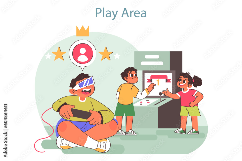 Fototapeta premium Tech camp for children. Children playing video games on summer vacation.