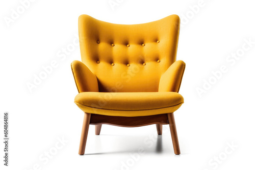 Front View Yellow Mid Century Modern Armchair White. Generative AI