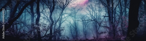 Dreamy Moonlit Forest With A Softfocus Banner Background. Generative AI