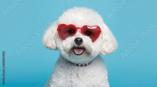 Bichon Frise Dog With Heart Shaped Sunglasses. Generative AI photo