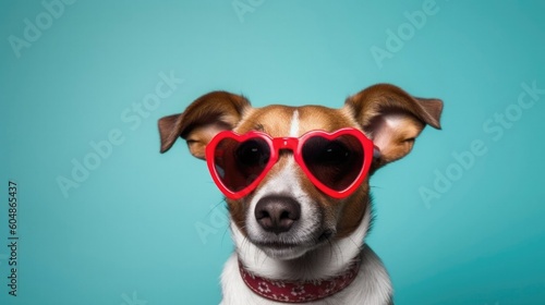 Dog With Heart Shaped Sunglasses. Generative AI © Ян Заболотний