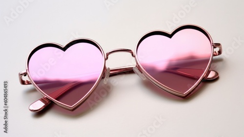 Heart Shaped Sunglasses On White Background. Generative AI