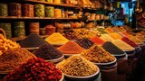 Vibrant Market Stalls Filled With Exotic Fruits And Spices. Generative AI