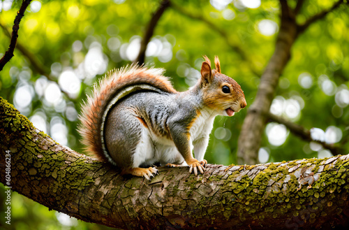 a squirrel on a tree generative ai photo