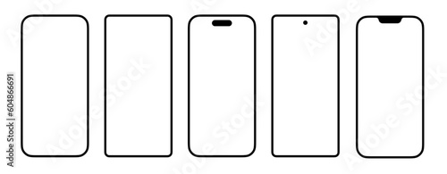 Different smartphones mockups minimal trendy black apple and android phone screens mockup. IPhone 14 Pro/Pro Max, Iphone 13 Pro/Pro Max, Google Pixel 6, 7, 8 or Samsung Galaxy S22, S23 (Full Vector)