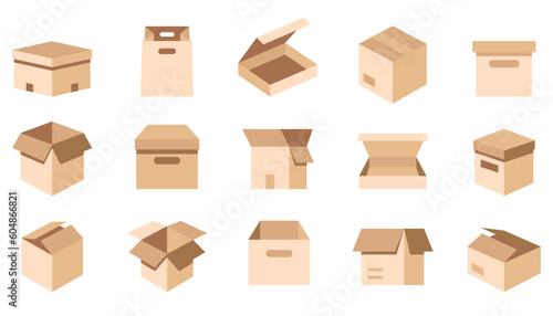 Cargo boxes collection. Set of delivery boxes in a flat design. Package box collection