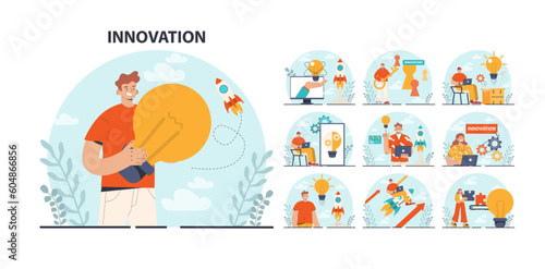 Innovation concept set. Idea of creative business solution. Modern