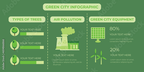 Green city infographic background. Environment green city infographic in a flat design