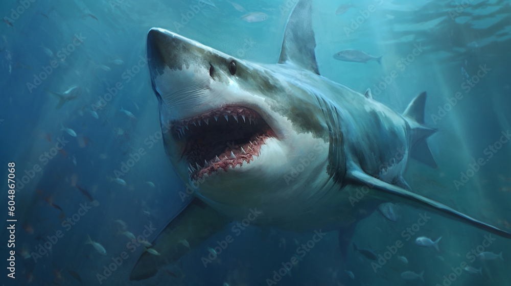 Naklejka premium A shark with a mouth open