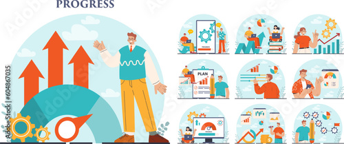Progress concept set. Business or personal development. Idea of finance