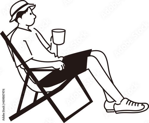 アウトドアキャンプ　椅子に座る男性ベクター