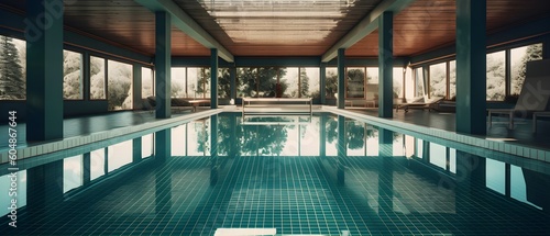 Swimming Pool, Beautiful View Through the Window, Exclusive and Luxury Apartment, generative AI