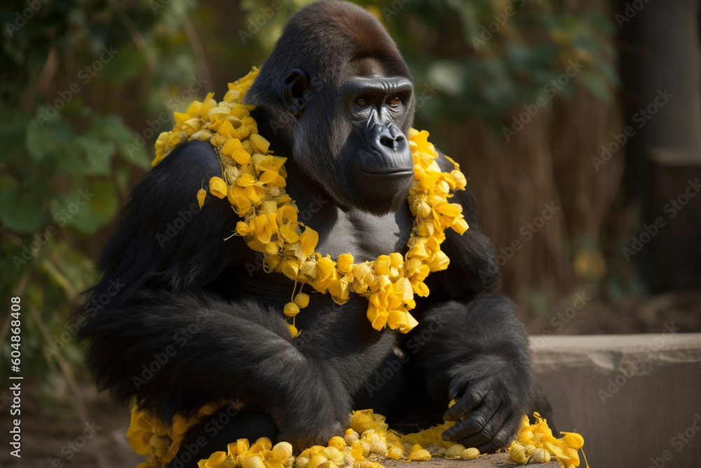 A gorilla as a fashion designer, showcasing their latest collection of banana-inspired couture. | Generative Ai A gorilla as a fashion designer, showcasing their latest collection of banana-inspired couture. | Generative Ai