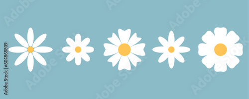 set of white flowers simple spring icon collection