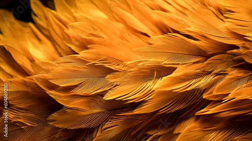 Abstract background with golden feathers, generative AI.