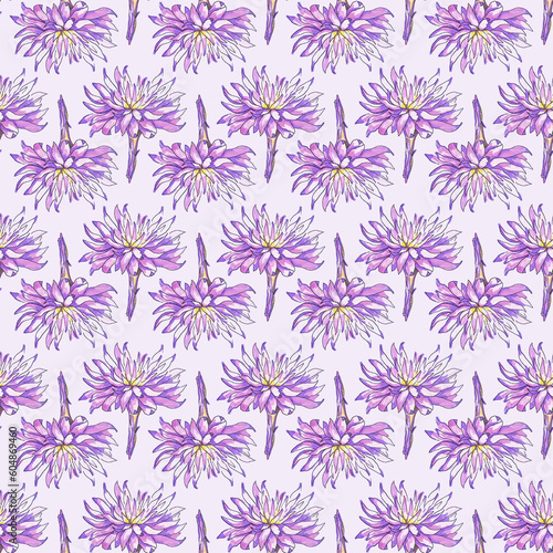 Floral pattern of watercolor flowers on light pink background.