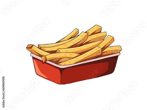 a red tray filled with french fries, in the style of colored cartoon style, ilford pan f, amber, white background, editorial illustrations, animated gifs