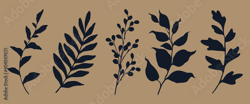Beautiful leaves silhouettes. Plant stencil wall art.