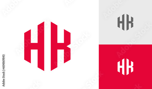 Letter HK initial hexagon monogram logo design
